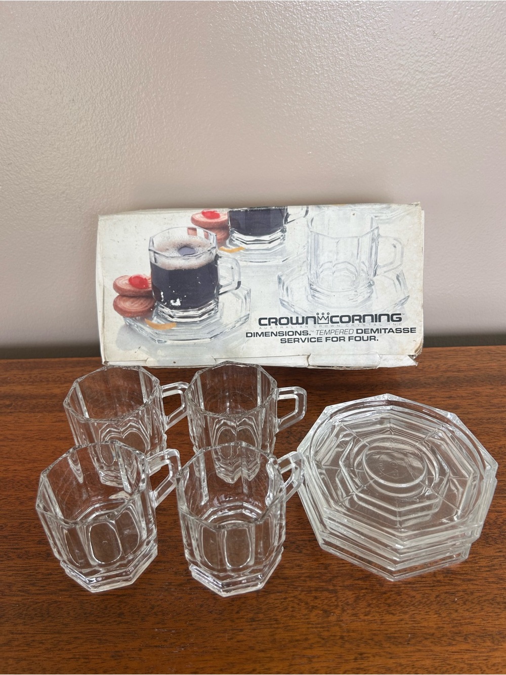 VINTAGE Crown Corning Dimensions  Espresso Cups w/Saucers and Original Box